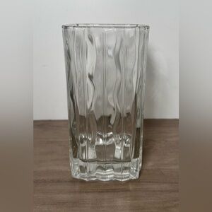 Vintage Luay Signed Wave Pattern‎ Tall Heavy Square Glass Vase.